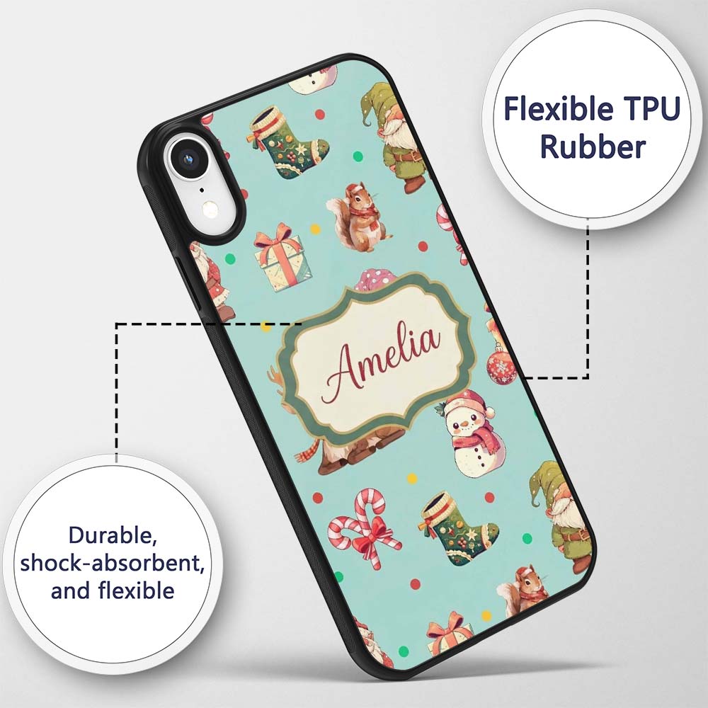 Cute Christmas Gnome Reindeer Snowman Gift Teal Custom Name Protective Phone Case Mobile Cover Durable Everyday Smartphone Shock Resistant