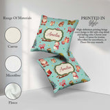 Custom Name Cute Gnome Reindeer Snowman Teal Background Seamless Square Filled Cushion Throw Pillow Sofa Bed Home Decor Zip Washable UK Made