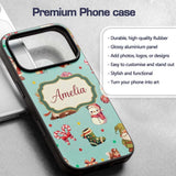 Cute Christmas Gnome Reindeer Snowman Gift Teal Custom Name Protective Phone Case Mobile Cover Durable Everyday Smartphone Shock Resistant