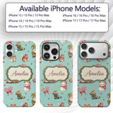 Cute Christmas Gnome Reindeer Snowman Gift Teal Custom Name Protective Phone Case Mobile Cover Durable Everyday Smartphone Shock Resistant