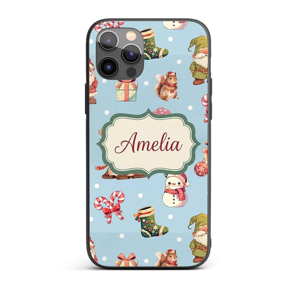 Cute Christmas Gnome Reindeer Snowman Gift Aqua Custom Name Protective Phone Case Mobile Cover Durable Everyday Smartphone Shock Resistant