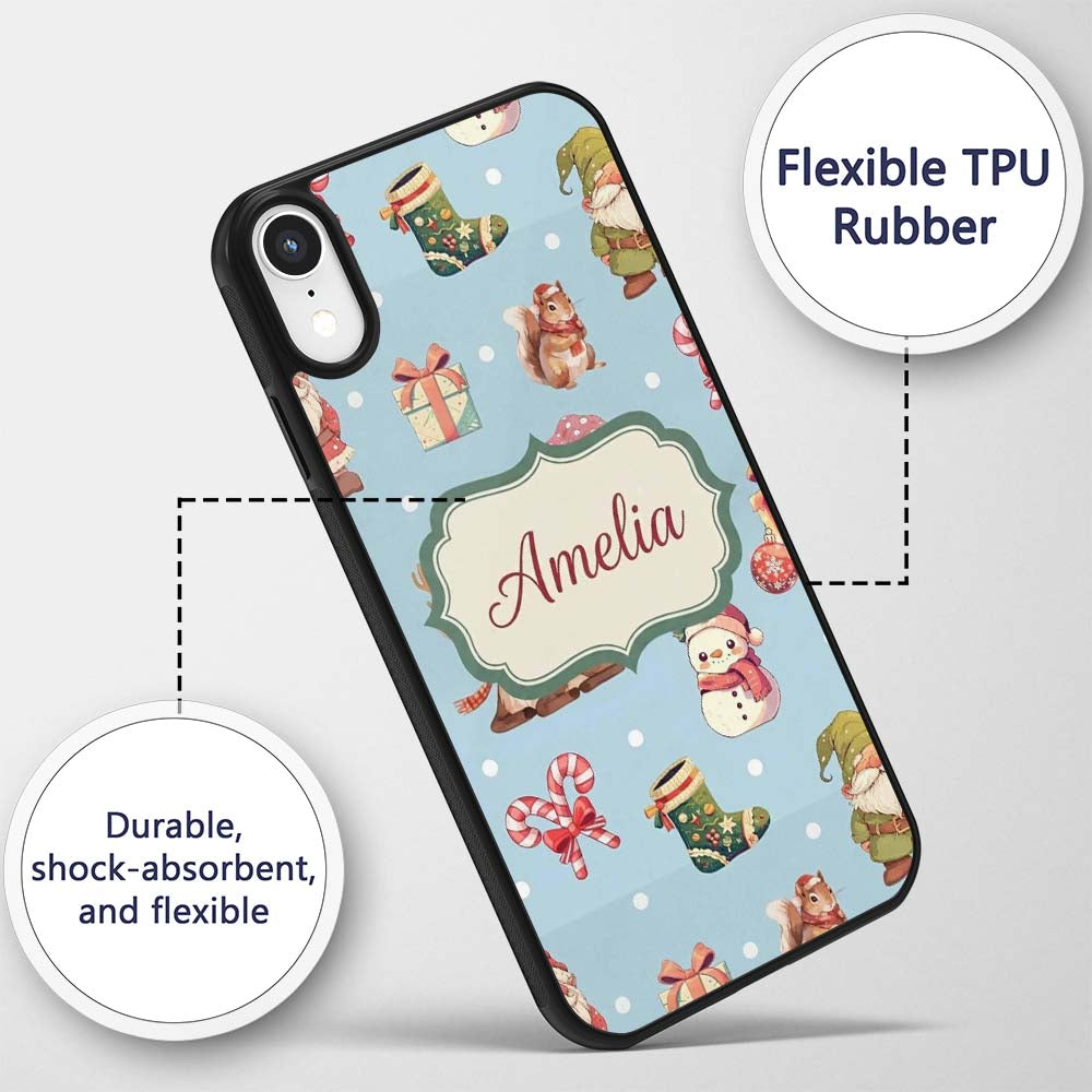 Cute Christmas Gnome Reindeer Snowman Gift Aqua Custom Name Protective Phone Case Mobile Cover Durable Everyday Smartphone Shock Resistant