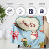 Cute Christmas Gnome Reindeer Snowman Gift Aqua Background Seamless  Personalised Custom Name Super Soft Fleece Blanket Bed Sofa Throw