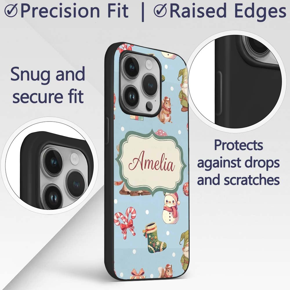 Cute Christmas Gnome Reindeer Snowman Gift Aqua Custom Name Protective Phone Case Mobile Cover Durable Everyday Smartphone Shock Resistant