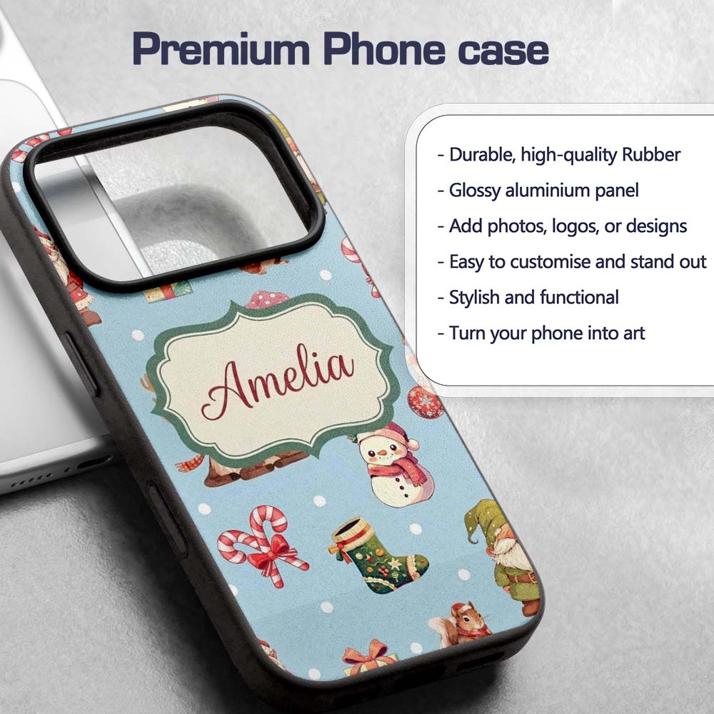 Cute Christmas Gnome Reindeer Snowman Gift Aqua Custom Name Protective Phone Case Mobile Cover Durable Everyday Smartphone Shock Resistant