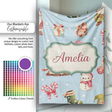 Cute Christmas Gnome Reindeer Snowman Gift Aqua Background Seamless  Personalised Custom Name Super Soft Fleece Blanket Bed Sofa Throw