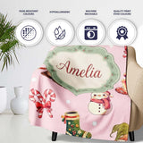 Cute Christmas Gnome Reindeer Snowman Gift Pink Background Seamless  Personalised Custom Name Super Soft Fleece Blanket Bed Sofa Throw