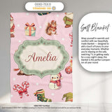 Cute Christmas Gnome Reindeer Snowman Gift Pink Background Seamless  Personalised Custom Name Super Soft Fleece Blanket Bed Sofa Throw
