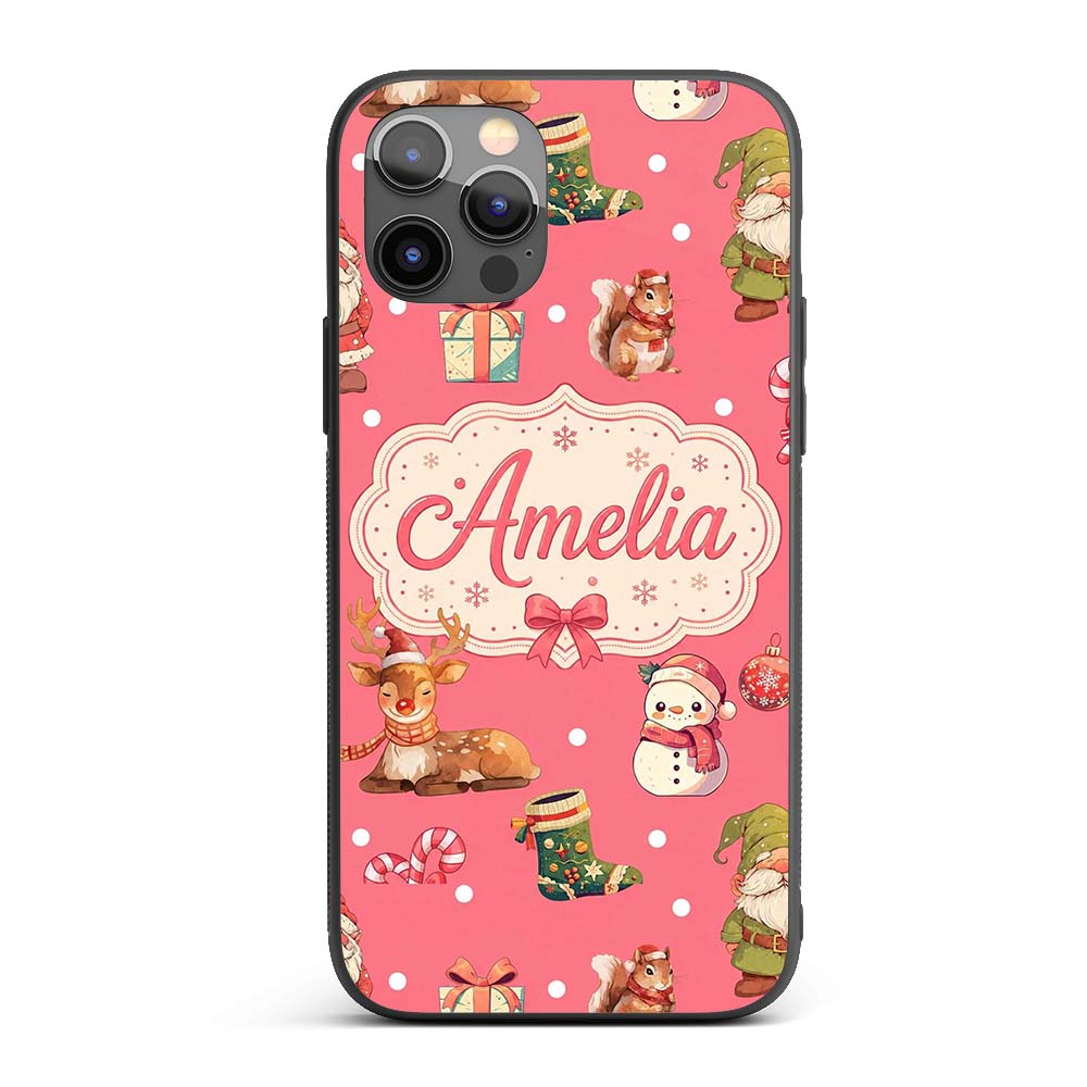 Cute Christmas Gnome Reindeer Snowman Gift Coral Custom Name Protective Phone Case Mobile Cover Durable Everyday Smartphone Shock Resistant