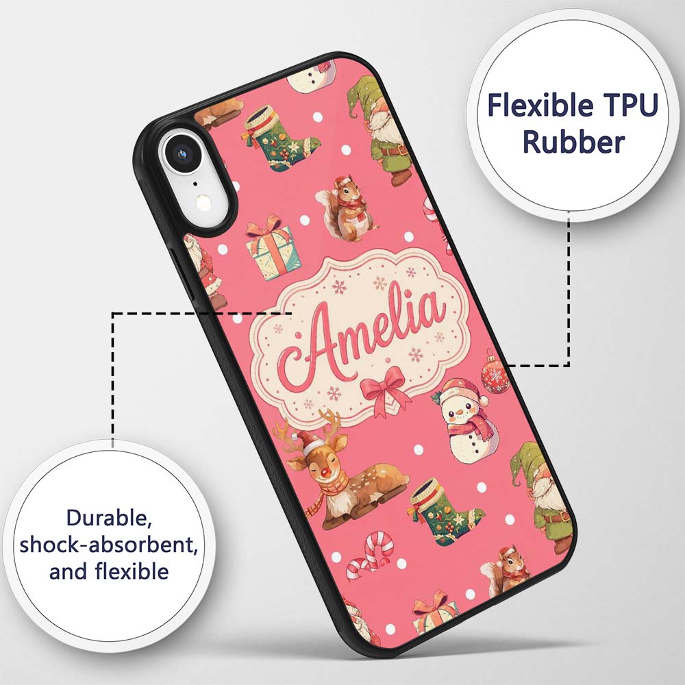 Cute Christmas Gnome Reindeer Snowman Gift Coral Custom Name Protective Phone Case Mobile Cover Durable Everyday Smartphone Shock Resistant