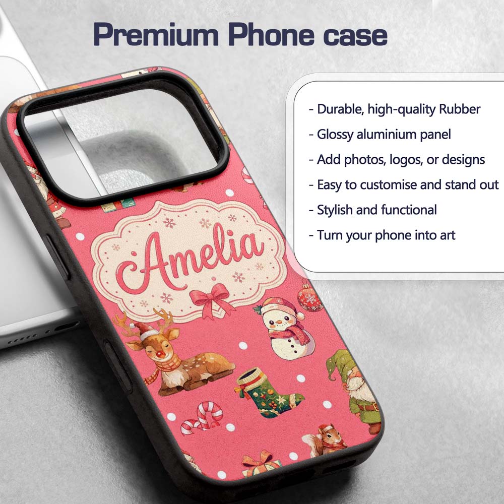 Cute Christmas Gnome Reindeer Snowman Gift Coral Custom Name Protective Phone Case Mobile Cover Durable Everyday Smartphone Shock Resistant