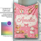 Cute Christmas Gnome Reindeer Snowman Gift Coral Background  Personalised Custom Name Super Soft Fleece Blanket Bed Sofa Throw
