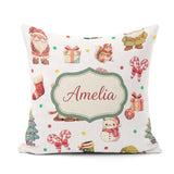 Custom Name Cute Christmas Deer Squirrel Pattern Grey Background Square Filled Cushion Throw Pillow Sofa Bed Home Decor Zip Washable UK Made
