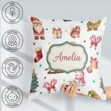 Custom Name Cute Christmas Deer Squirrel Pattern Grey Background Square Filled Cushion Throw Pillow Sofa Bed Home Decor Zip Washable UK Made