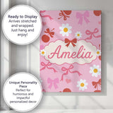 Personalised Name Cute Cherry Bow Daisy Heart with White Daisies on Custom Canvas Wall Art Print Decor Picture Ready to Hang