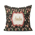 Custom Name Cute Christmas Deer Squirrel Leaves Black Background Square Filled Cushion Throw Pillow Sofa Bed Home Decor Zip Washable UK Made