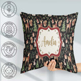 Custom Name Cute Christmas Deer Squirrel Leaves Black Background Square Filled Cushion Throw Pillow Sofa Bed Home Decor Zip Washable UK Made