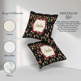 Custom Name Cute Christmas Deer Squirrel Leaves Black Background Square Filled Cushion Throw Pillow Sofa Bed Home Decor Zip Washable UK Made