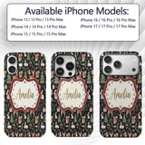 Cute Christmas Deer Squirrel Leaves Gift Pattern Custom Name Protective Phone Case Mobile Cover Durable Everyday Smartphone Shock Resistant
