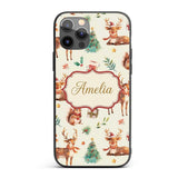 Cute Christmas Deer Squirrel Leaves Gift Pattern Custom Name Protective Phone Case Mobile Cover Durable Everyday Smartphone Shock Resistant