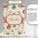 Cute Christmas Deer Squirrel Leaves Gift Pattern Cream Background  Personalised Custom Name Super Soft Fleece Blanket Bed Sofa Throw