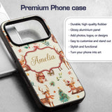 Cute Christmas Deer Squirrel Leaves Gift Pattern Custom Name Protective Phone Case Mobile Cover Durable Everyday Smartphone Shock Resistant