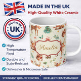 Personalized Custom Name Cute Christmas Deer Squirrel Leaves Gift Pattern Cream Background 11oz Ceramic Coffee Tea Mug White Large Handle
