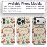 Cute Christmas Deer Squirrel Leaves Gift Pattern Custom Name Protective Phone Case Mobile Cover Durable Everyday Smartphone Shock Resistant