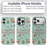 Cute Christmas Deer Squirrel Leaves Gift Pattern Custom Name Protective Phone Case Mobile Cover Durable Everyday Smartphone Shock Resistant