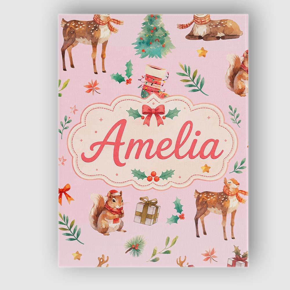 Personalised Name Cute Christmas Deer Custom Modern Room Accent Creative Decorator Style Canvas Wall Art Print Decor Picture Ready to Hang