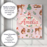 Personalised Name Cute Christmas Deer Custom Modern Room Accent Creative Decorator Style Canvas Wall Art Print Decor Picture Ready to Hang