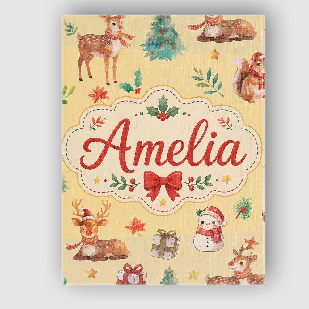 Personalised Name Cute Christmas Deer Custom Modern Room Accent Creative Decorator Style Canvas Wall Art Print Decor Picture Ready to Hang