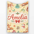Cute Christmas Deer Squirrel Leaves Gift Pattern Yellow Background  Personalised Custom Name Super Soft Fleece Blanket Bed Sofa Throw