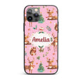 Cute Christmas Deer Squirrel Leaves Gift Pattern Custom Name Protective Phone Case Mobile Cover Durable Everyday Smartphone Shock Resistant