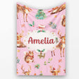 Cute Christmas Deer Squirrel Leaves Gift Pattern Light Pink  Personalised Custom Name Super Soft Fleece Blanket Bed Sofa Throw