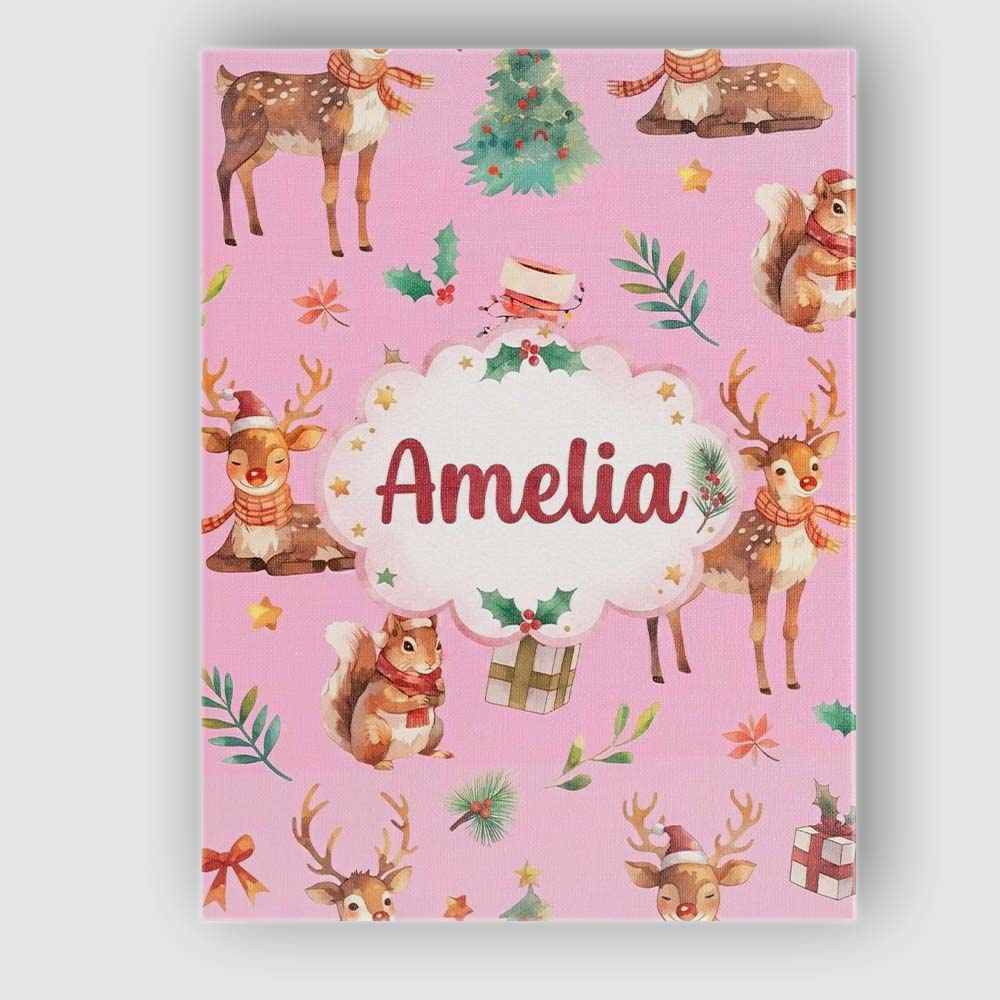 Personalised Name Cute Christmas Deer Custom Modern Room Accent Creative Decorator Style Canvas Wall Art Print Decor Picture Ready to Hang