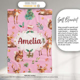 Cute Christmas Deer Squirrel Leaves Gift Pattern Light Pink  Personalised Custom Name Super Soft Fleece Blanket Bed Sofa Throw