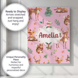Personalised Name Cute Christmas Deer Custom Modern Room Accent Creative Decorator Style Canvas Wall Art Print Decor Picture Ready to Hang