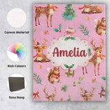 Personalised Name Cute Christmas Deer Custom Modern Room Accent Creative Decorator Style Canvas Wall Art Print Decor Picture Ready to Hang