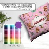Custom Name Christmas Deer Squirrel Leaves Pattern Light Pink Square Filled Cushion Throw Pillow Sofa Bed Home Decor Zip Washable UK Made