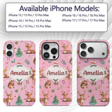Cute Christmas Deer Squirrel Leaves Gift Pattern Custom Name Protective Phone Case Mobile Cover Durable Everyday Smartphone Shock Resistant