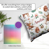 Custom Name Cute Christmas Deer Squirrel Leaves Seamless Pattern Square Filled Cushion Throw Pillow Sofa Bed Home Decor Zip Washable UK Made