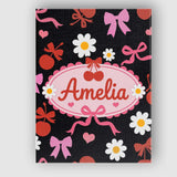 Personalised Name Cute Cherry Bow Heart with Yellow Floral Detail on Custom  Home Canvas Wall Art Print Decor Picture Ready to Hang