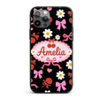 Cute Cherry Bow Heart with Yellow Floral Detail Custom Name Protective Phone Case Mobile Cover Durable Everyday Smartphone Shock Resistant