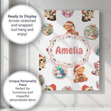 Personalised Name Cute Christmas Cat Teddy Custom  Unique Gift Idea Elegant Feature Canvas Wall Art Print Decor Picture Ready to Hang