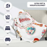 Cute Christmas Cat Teddy Bear Bauble Gift Seamless Pattern White  Personalised Custom Name Super Soft Fleece Blanket Bed Sofa Throw