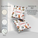 Custom Name Cute Christmas Cat Teddy Bear Seamless Pattern White Square Filled Cushion Throw Pillow Sofa Bed Home Decor Zip Washable UK Made