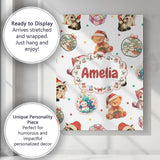 Personalised Name Cute Christmas Cat Teddy Custom  Unique Gift Idea Elegant Feature Canvas Wall Art Print Decor Picture Ready to Hang