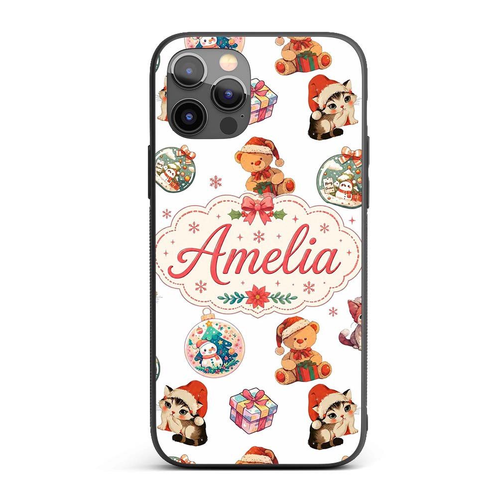 Cute Gingerbread Man Candy Cane Cookie Seamless Custom Name Protective Phone Case Mobile Cover Durable Everyday Smartphone Shock Resistant