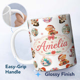 Personalized Custom Name Cute Gingerbread Man Candy Cane Cookie Seamless Pattern White 11oz Ceramic Coffee Tea Mug White Large Handle